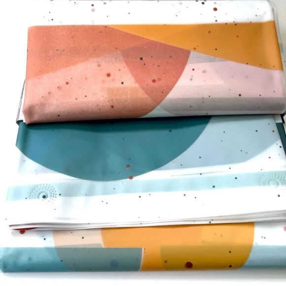 Serenity Splash Geometric Peva Shower Curtain Golden Yellow Blue Rust Red Spa - Picture 6 of 8